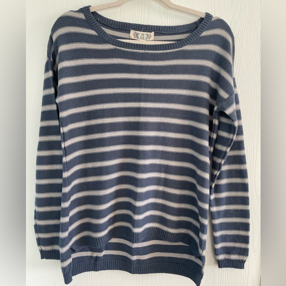 Pink Rose Blue and Gray Stripped Top